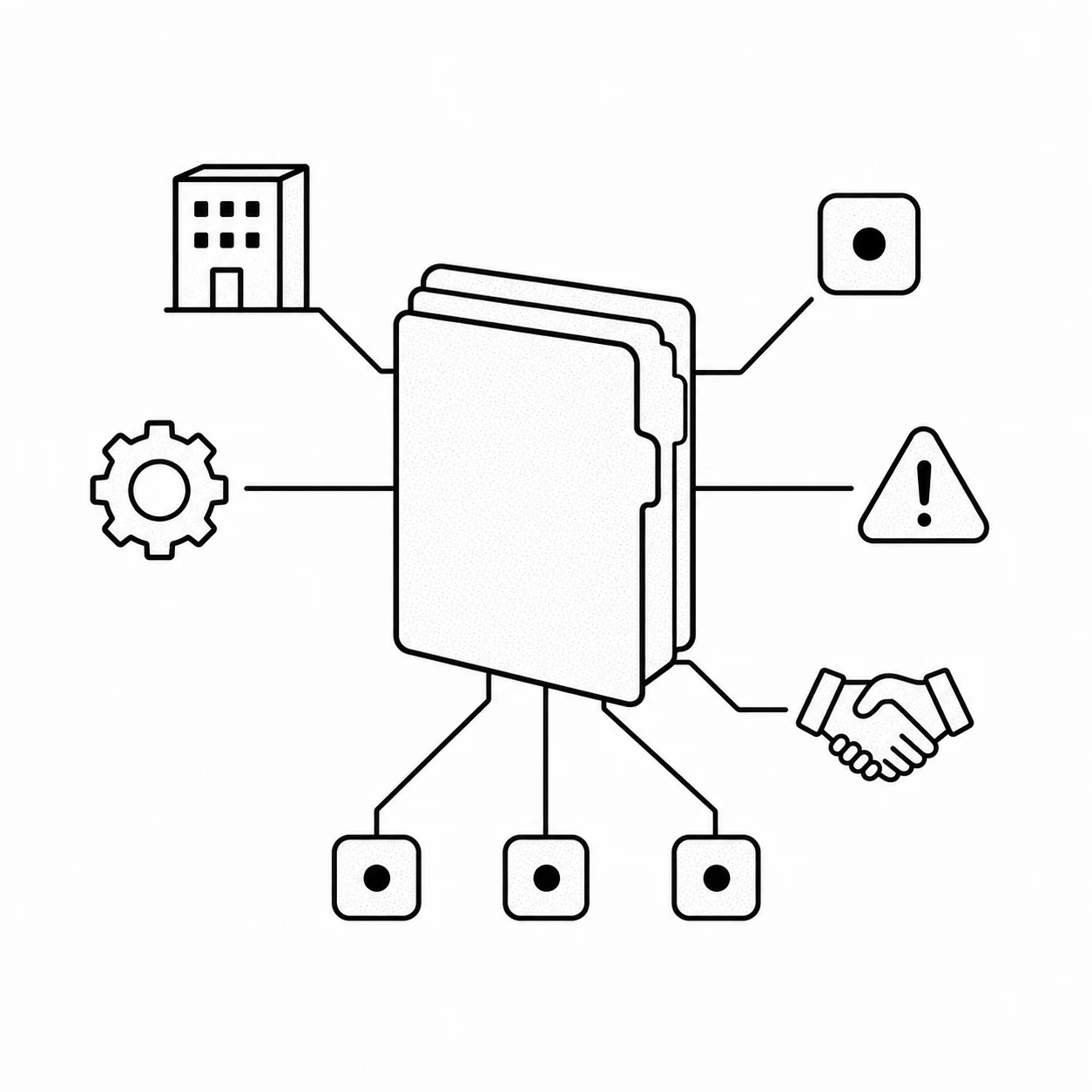 Operational signals move through a dossier machine and emerge as actionable records.